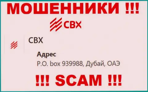Адрес регистрации CBX в оффшоре - P.O. box 939988, Dubai, United Arab Emirates (информация позаимствована с сайта ворюг)