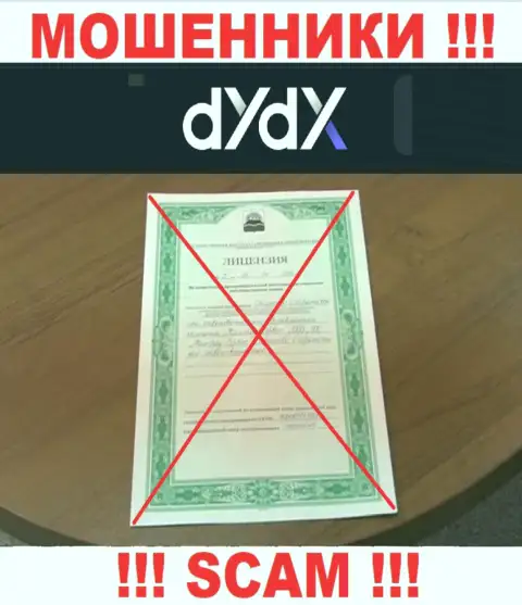 У конторы dYdX не показаны сведения о их лицензионном документе - это хитрые internet лохотронщики !!!