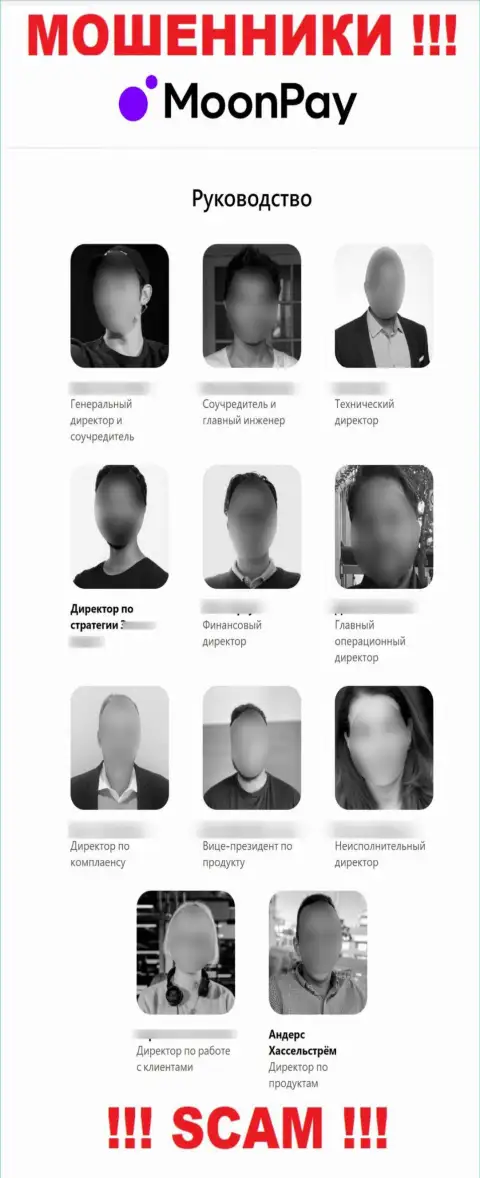 MoonPay - это мошенники, посему имена, фамилии и контактные данные непосредственного руководства показывают фейковые