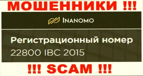 Номер регистрации компании Inanomo - 22800 IBC 2015
