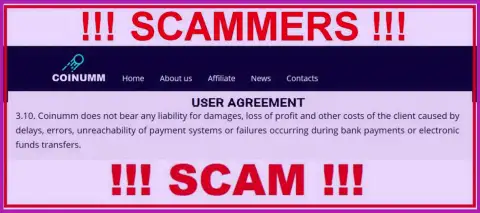 Coinumm scammers are not liable for clientage losses