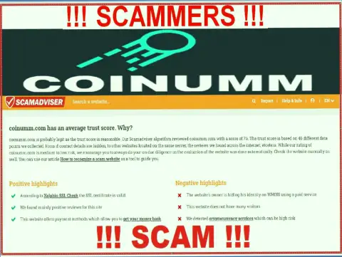 Information about Coinumm Com crooks from ScamAdviser Com