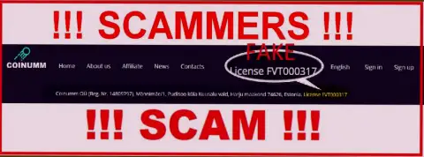 Coinumm scammers do not have a license - look ahead