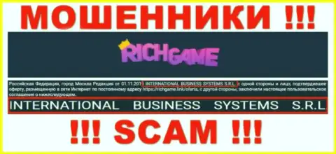 Организация, владеющая ворами RichGame - это NTERNATIONAL BUSINESS SYSTEMS S.R.L.