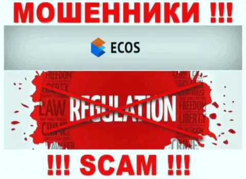 На веб-портале мошенников ECOS нет информации об их регуляторе - его просто-напросто нет