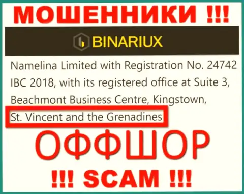 Binariux - это ЛОХОТРОНЩИКИ, которые юридически зарегистрированы на территории - Saint Vincent and the Grenadines