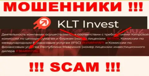 Хоть KLT Invest и предоставляют на сайте номер лицензии, знайте - они в любом случае МОШЕННИКИ !!!