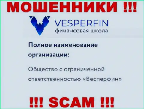 Информация про юр лицо internet-мошенников ВесперФин - ООО Весперфин, не сохранит вас от их загребущих лап
