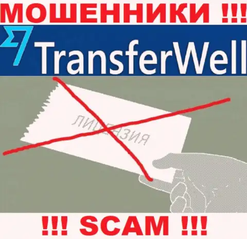 Вы не сможете откопать данные об лицензии на осуществление деятельности интернет мошенников TransferWell Net, т.к. они ее не имеют