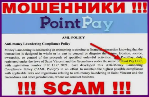 Организацией Point Pay LLC руководит Point Pay LLC - информация с ресурса мошенников