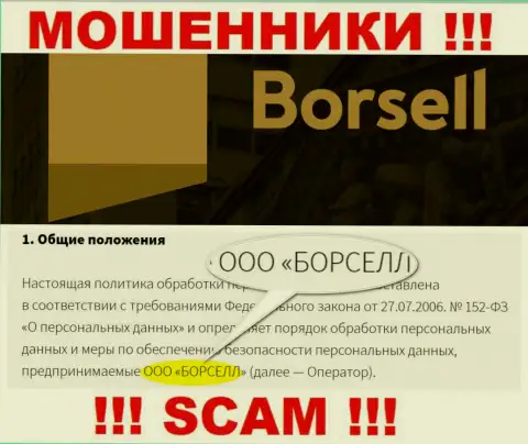 Мошенники Borsell принадлежат юр. лицу - ООО БОРСЕЛЛ