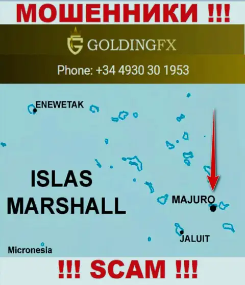 С лохотронщиком GoldingFX не нужно сотрудничать, они расположены в офшорной зоне: Majuro, Marshall Islands