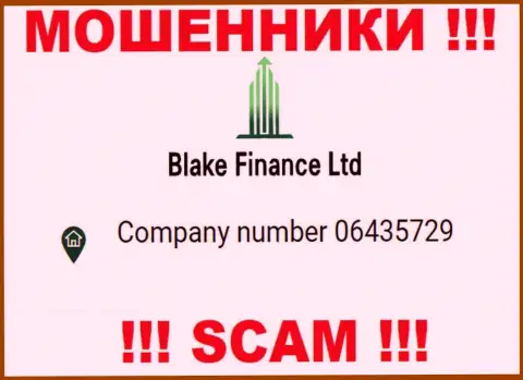Номер регистрации еще одних мошенников всемирной сети организации Blake Finance: 06435729
