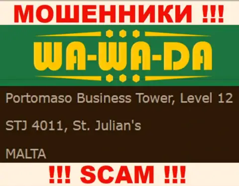 Офшорное местоположение Wa-Wa-Da Casino - Portomaso Business Tower, Level 12 STJ 4011, St. Julian's, Malta, оттуда данные мошенники и прокручивают делишки