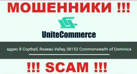 8 Copthall, Roseau Valley, 00152 Commonwealth of Dominica - это оффшорный официальный адрес Unite Commerce, показанный на web-сервисе указанных мошенников