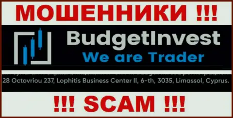 Не связывайтесь с компанией Budget Invest - указанные internet мошенники отсиживаются в оффшорной зоне по адресу: 8 Octovriou 237, Lophitis Business Center II, 6-th, 3035, Limassol, Cyprus