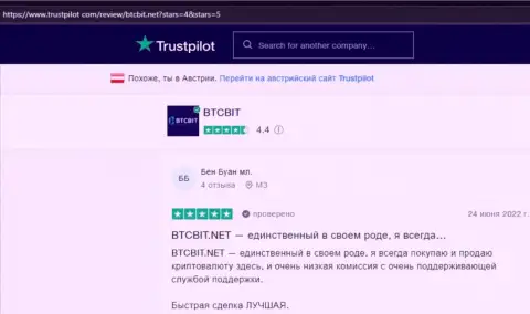 Надежный сервис обменного онлайн-пункта БТЦБит Нет отмечен пользователями в отзывах на web-портале trustpilot com