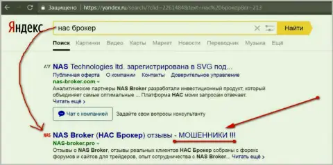 Первые две строчки Яндекса - NASBroker обманщики !