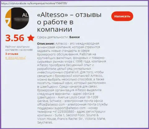 Сведения о Forex компании AlTesso на интернет-сайте OtziviORabote Ru